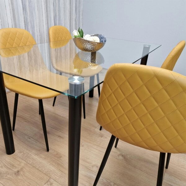 Kosy Koala Glass Dining Table with 4 Mustard Chairs Dining Room Dining Table set for 4