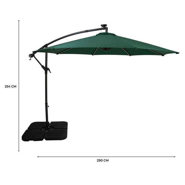 Jardi LED Cantilever Parasol 3m With Square Base – Green