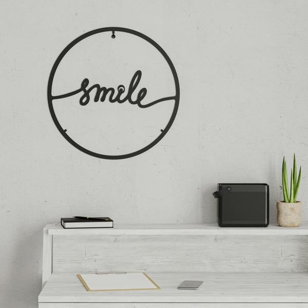 Decortie Modern Metal Wall Art Smile Theme Home Ornament Decorative Minimalist Design Hanging Wall Sculpture, Black