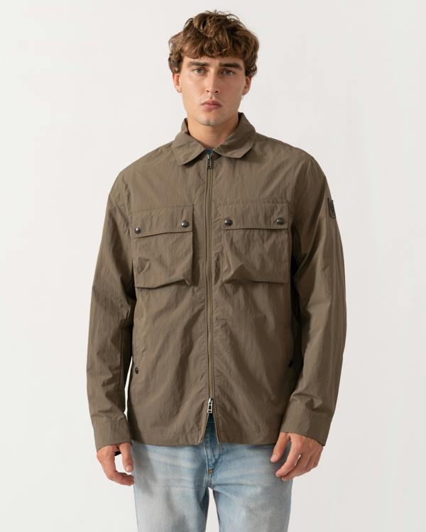 Man wearing Belstaff Mens Tourer Overshirt - Khaki Green