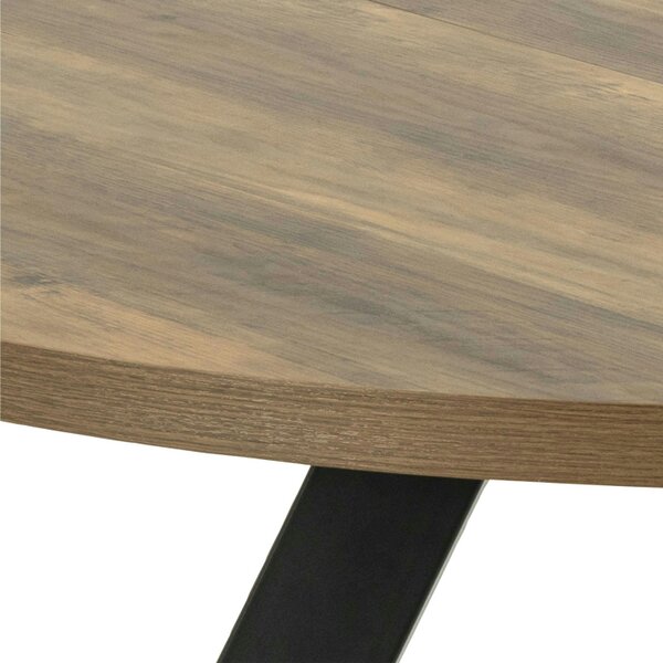 Wyld Haus Bern Round Oak Look Extendable Dining Table Black Steel Legs