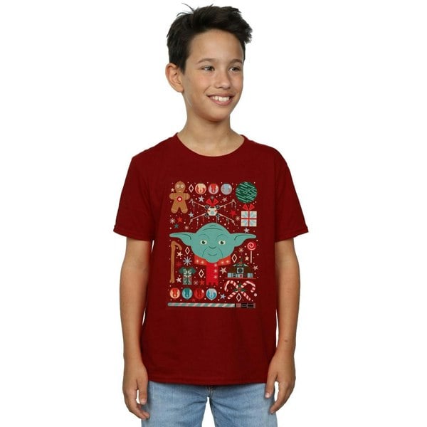 Star Wars Boys Yoda Christmas T-Shirt - Burgundy