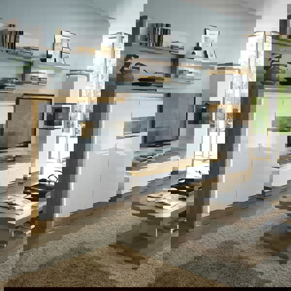 Furniture To Go Lyon 2 Drawer TV Cabinet in Riviera Oak/White High Gloss