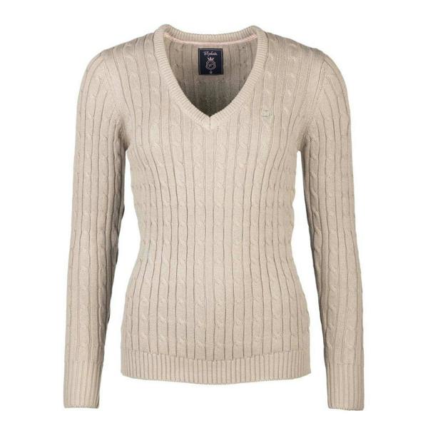 Rydale Emma V Neck cable knit jumper for ladies in Soft Grey