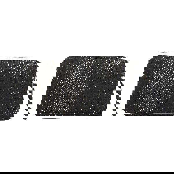 Assots London 'EMILY' Small Black & Yellow Gold Sparkle Leather MakeUp Bag