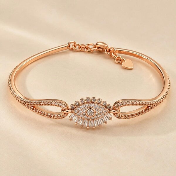 The Colourful Aura Rose Gold Plated Brass Evil Eye Sparkle Adjustable Bangle Bracelet