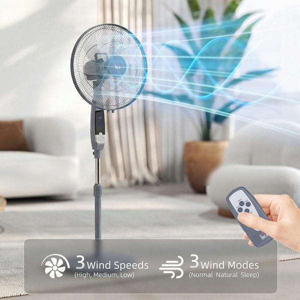 16 Oscillating Fan Remote Adjustable Height Grey