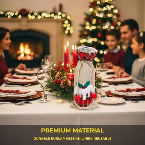 15 x 35 cm Christmas Wine Bottle Cover Bag with Drawstring, Festive Printed Novelty Decoration image 7