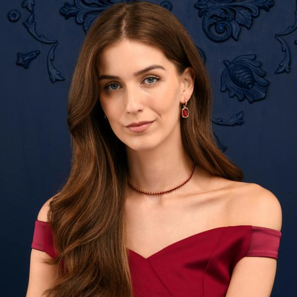 Zavana Red Rectangle Crystal Dangle Earrings on Small Hoops