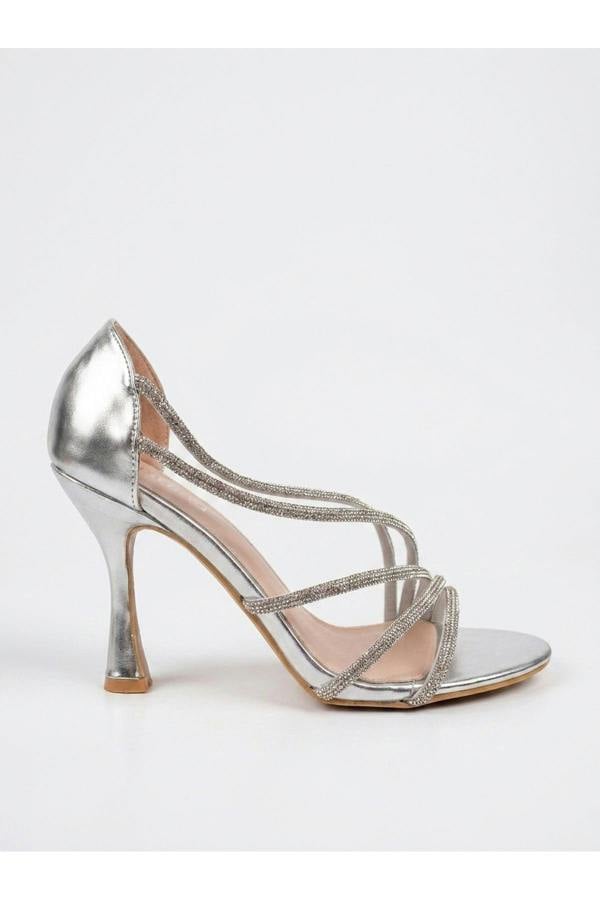 Thora Metallic Silver Rhinestone Strap Sandals - Silver