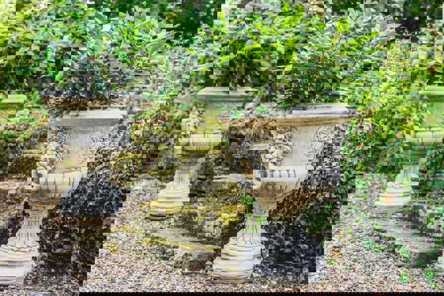 Pair of Lion Head design Stone Vases