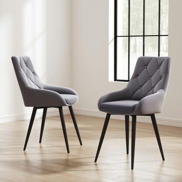 Set of 2 Dining Chair with Velvet Upholstery Green/Blue/Grey Dining Chairs Living and Home Grey