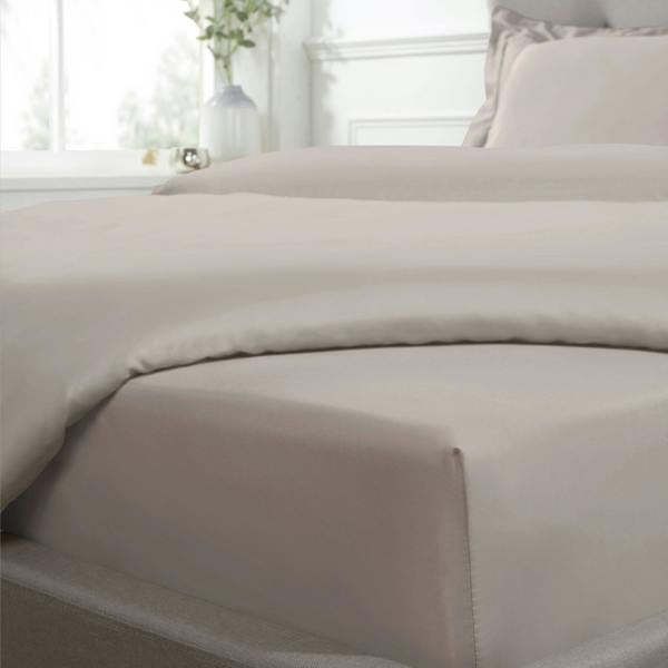 Smart Living Luxurious 300 Thread Count 100% Cotton Sateen Anti-Allergy Fitted Sheet with Pillowcase Pair - Mink