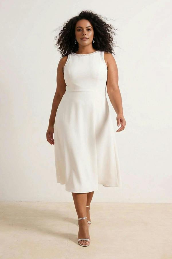 WOVCOR Embellished Sleeveless Midi A-Line Woven Evening Dress