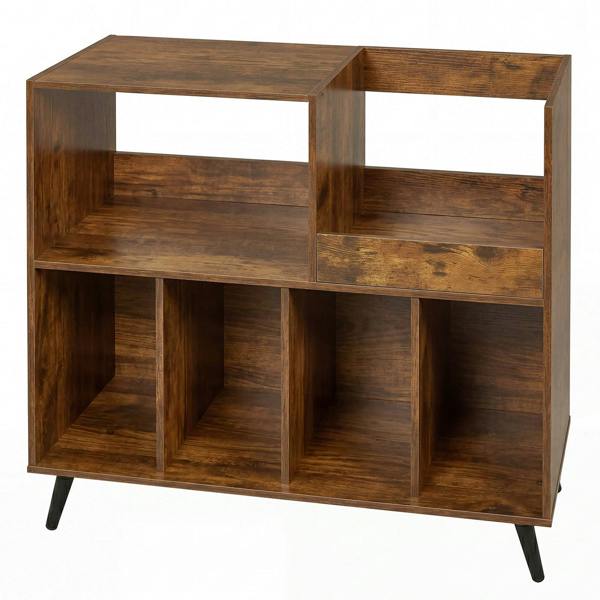 Levede Record Player Stand 300+ Album Storage Turntable Cabinet Rubber Wood Antique Brown