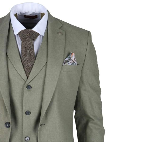 Infinity Leather Men's Sage Tailor Fit 3 Piece Linen Summer Wedding Suit