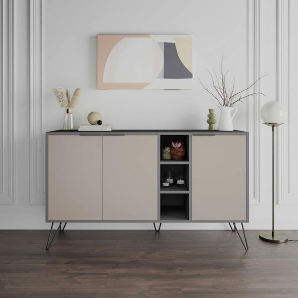 Decortie Clara Sideboard Cabinet Modern Storage Shelves Hairpin Legs 142cm