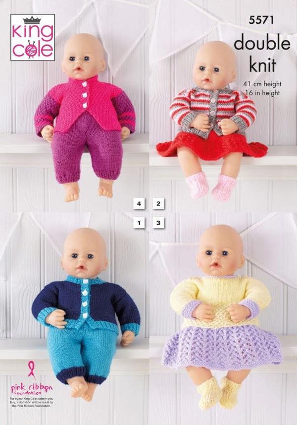 King Cole Dollymix DK Knitting Pattern 5571, Doll Clothes Dolls 16 Inch