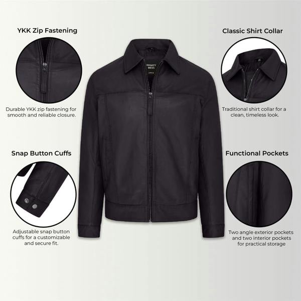 Infinity Leather Mens Retro Classic Leather Harrington Biker Jacket - Drammen