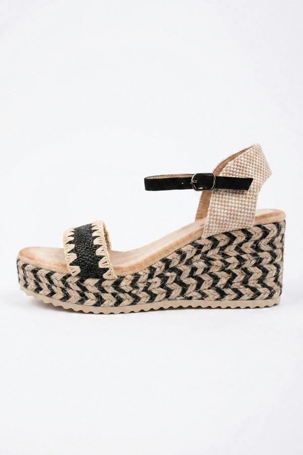 Cordelia Woven Espadrille Wedge Sandals - Black