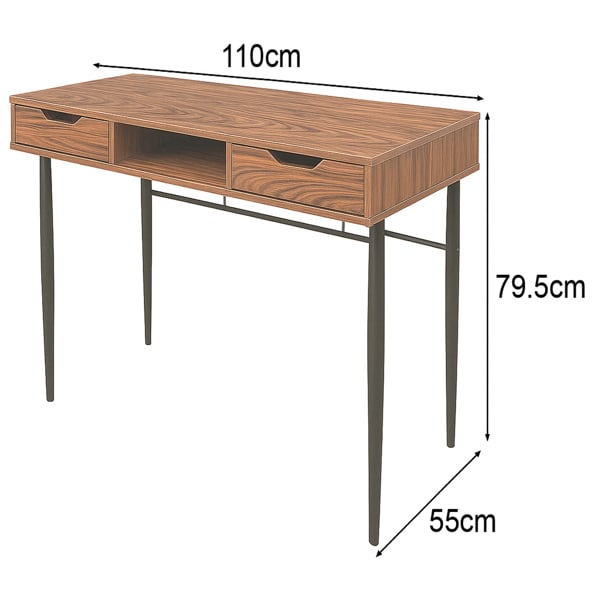 MDA Designs Kenora Home Office Study Ergonomic Desk Table Workstation with Drawers Walnut Black