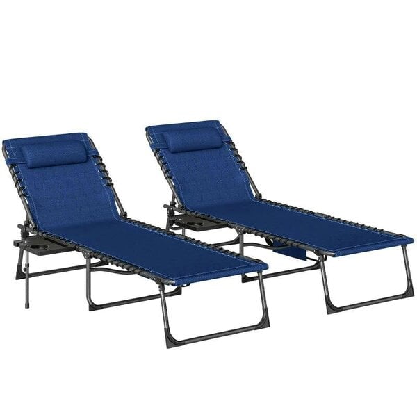 Bobobiy Five-Position Reclining Sun Loungers Set of 2 - Dark Blue