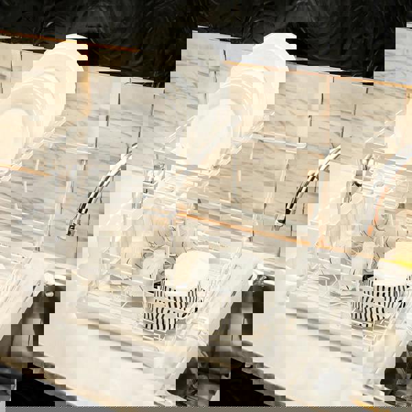 Living and Home 2-Tier Dish Drainer Rack with Kitchen Utensil and Glass Holder - White