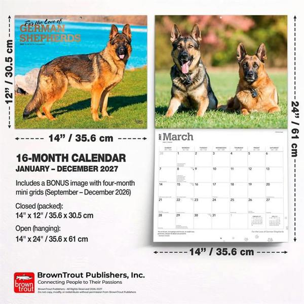 For The Love Of German Shepherds Deluxe Calendar 2027, Deluxe Calendars, Month To View, Dogs, Gift