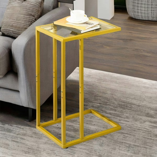 Rafaelo Mobilia Tempered Glass Gold Side Table