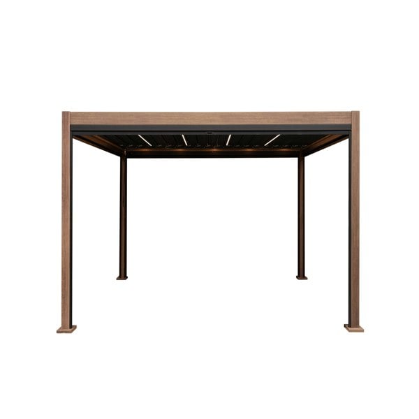 Jardi Wood Effect Aluminium Pergola With Blinds & LED Lights - 3m x 3m