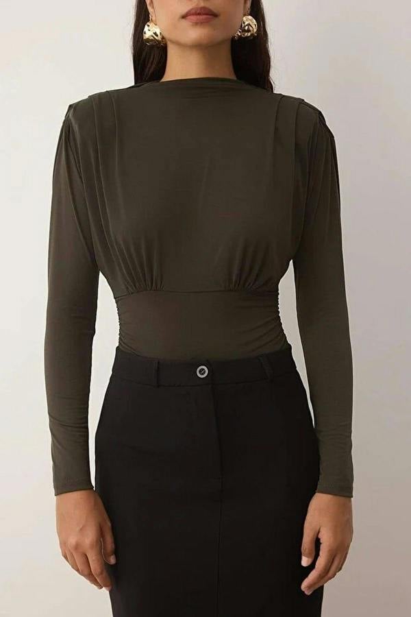 WOVCOR Knit Bodysuit with Drape Detail