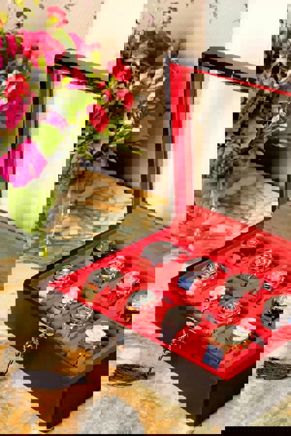 8 Slot Black Wooden Watch Box with Red Velvet Lining watch boxKennett Great Britain