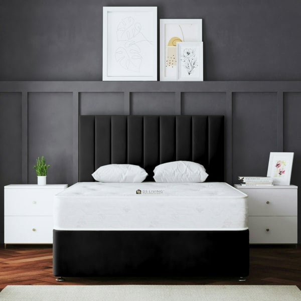 DS Living Amelia Divan Bed with Upholstered Headboard - Four Drawers - Black - King