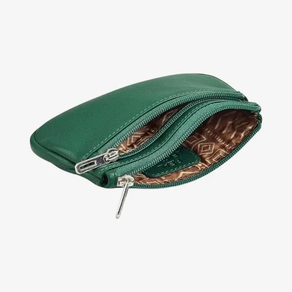 Black Leather Double Zip Coin Purse Open View 