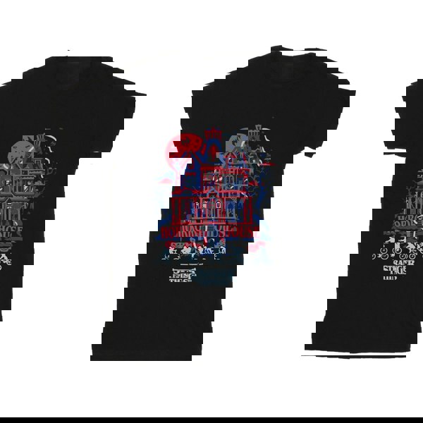 Stranger Things Mens Horror House Cotton T-Shirt - Black