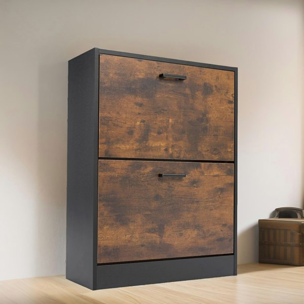 Rafaelo Mobilia 2 Drawer Shoe Storage Cabinet Rustic Brown