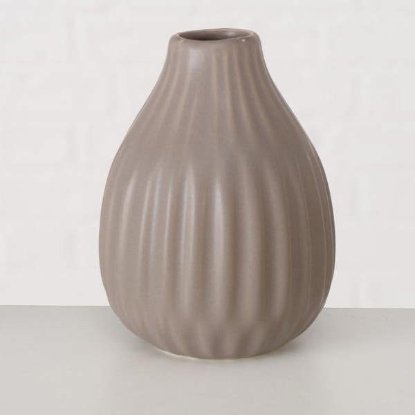 Boltze Set 3 Grey Porcelain Bud Vases Pleated Design