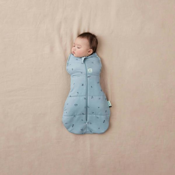 Organic Winter Cocoon Swaddle Sleeping Bag - Blue Dragonflies - 2.5 TOG