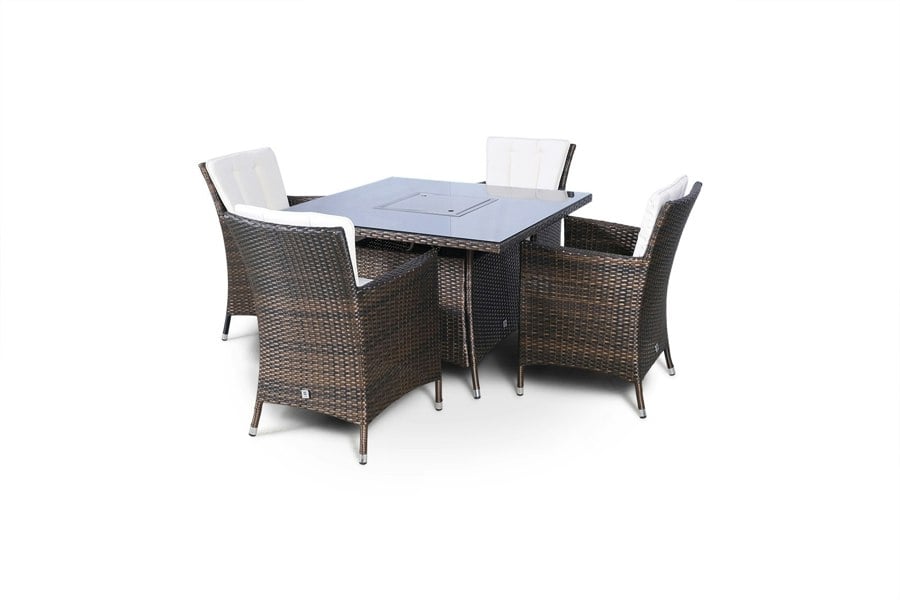 Giardino Savannah Fire Pit 4 Seater Square Rattan Dining Set