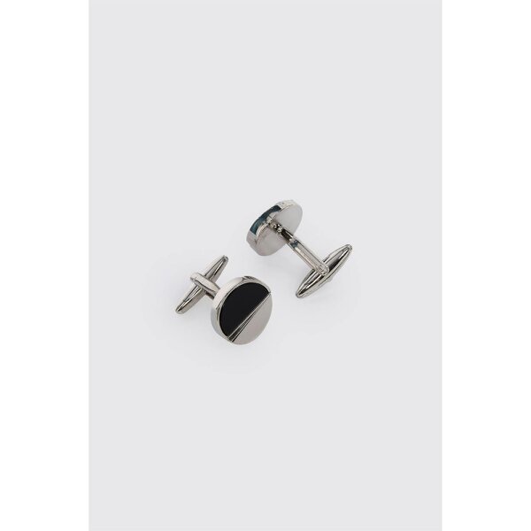 Limehaus Silver Round Onyx Split Cufflinks