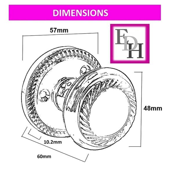 EDH Door Hardware Brass Plated Round Door Knob Set Including Tubular Latch - Georgian Style Sprung Internal & External Door Knobs