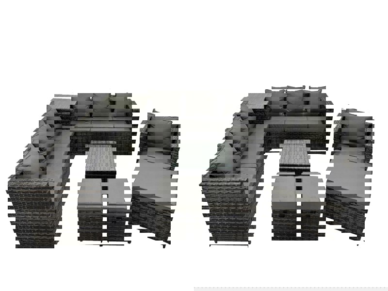 Fimous 10 Seater Garden Outdoor Rattan Furniture Set Patio Corner Sofa Coffee Table with Side Table 3 Stool Dark Grey