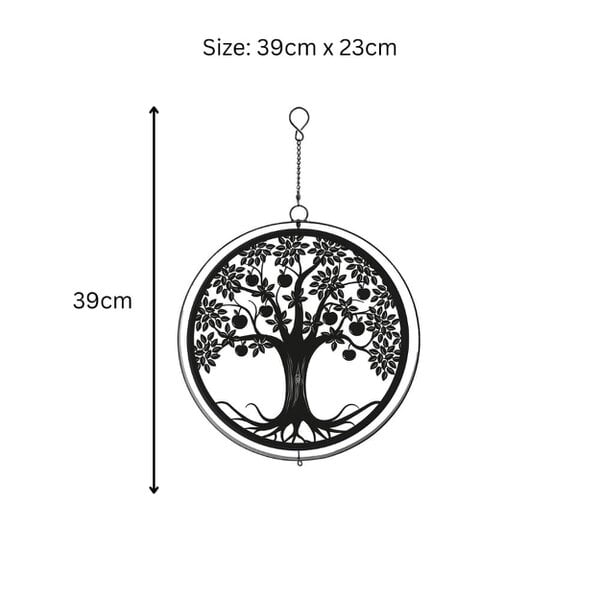 EDH Door Hardware Black Metal Apple Tree Hanging Silhouette Orbit Spinner – 39cm x 23cm | Wind Spinner for Garden, Patio & Home Décor