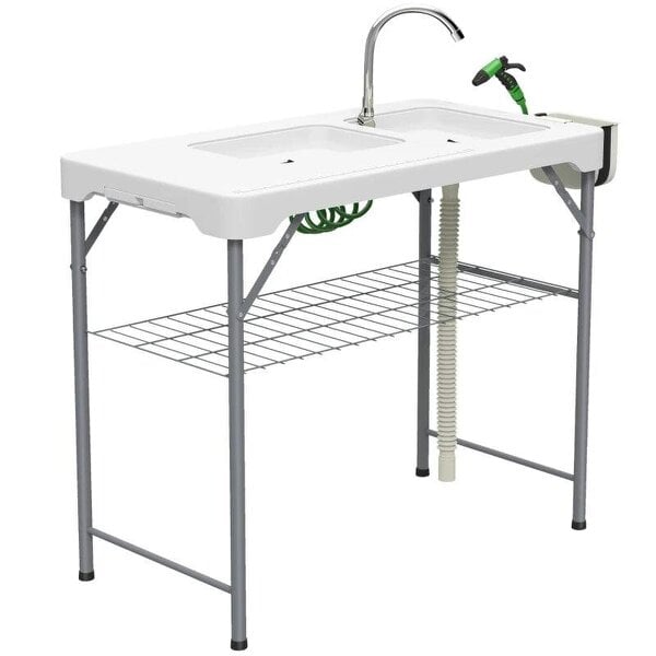 Folding Fish Cleaning Table with Sinks, Portable Camping Sink Table with Faucet, Drainage Hose