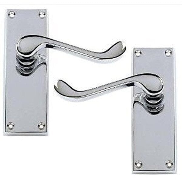 EDH Door Hardware 3 Sets x Victorian Scroll Door Handles Lever Latch - Polished Chrome 2006ZH - 113 x 40mm