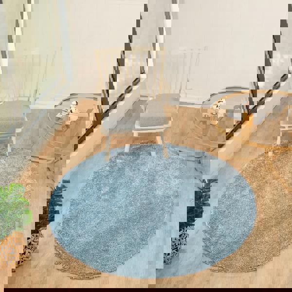 Livabliss Cloudy Shag-Solid Color Blue Plush Soft Pile Rug