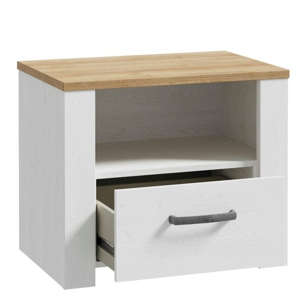 Wyld Haus Bramblecroft White and Natural Oak Wood 1 Drawer Bedside Table