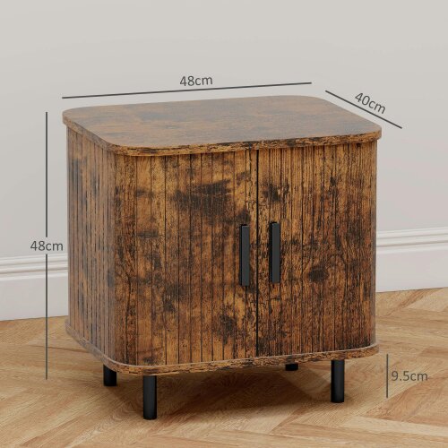 Wyld Haus Pasaba Brown Nordic Bedside Table With Tambour Sliding Door And Metal Legs