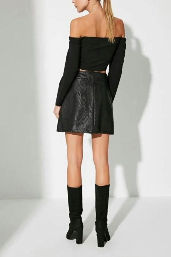WOVCOR A-Line Faux Leather Mini Woven Skirt