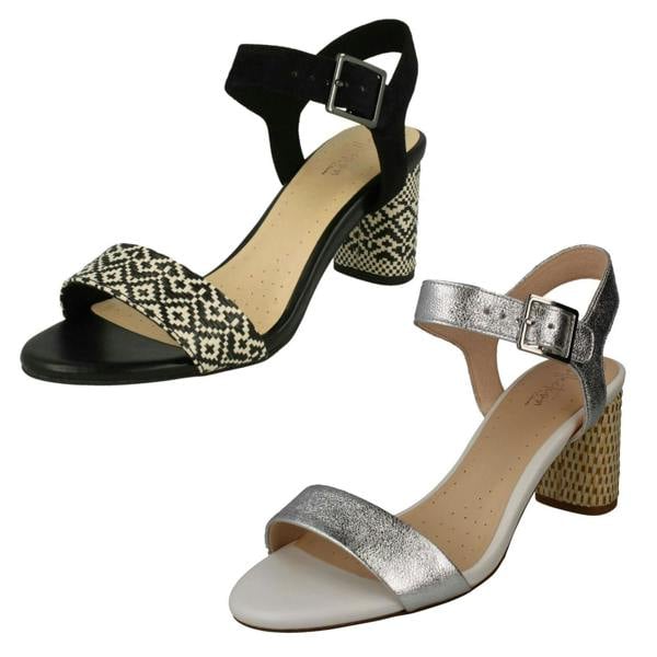 Clarks Ladies Clarks Block Heeled Peep Toe Sandals Amali Weave